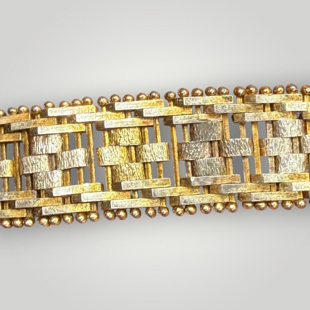 Milor Sterling Silver Gold Wash Patterned Bracelet Vintage sz 7,5 - Picture 10 of 11